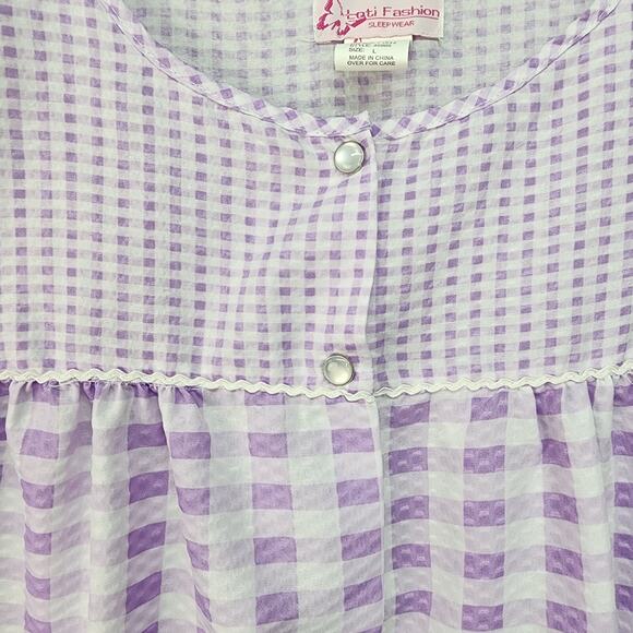 VTG Lati Fashion House Shirt Women LARGE Gingham Seersucker Pearl Snap Loungewea - Picture 3 of 10